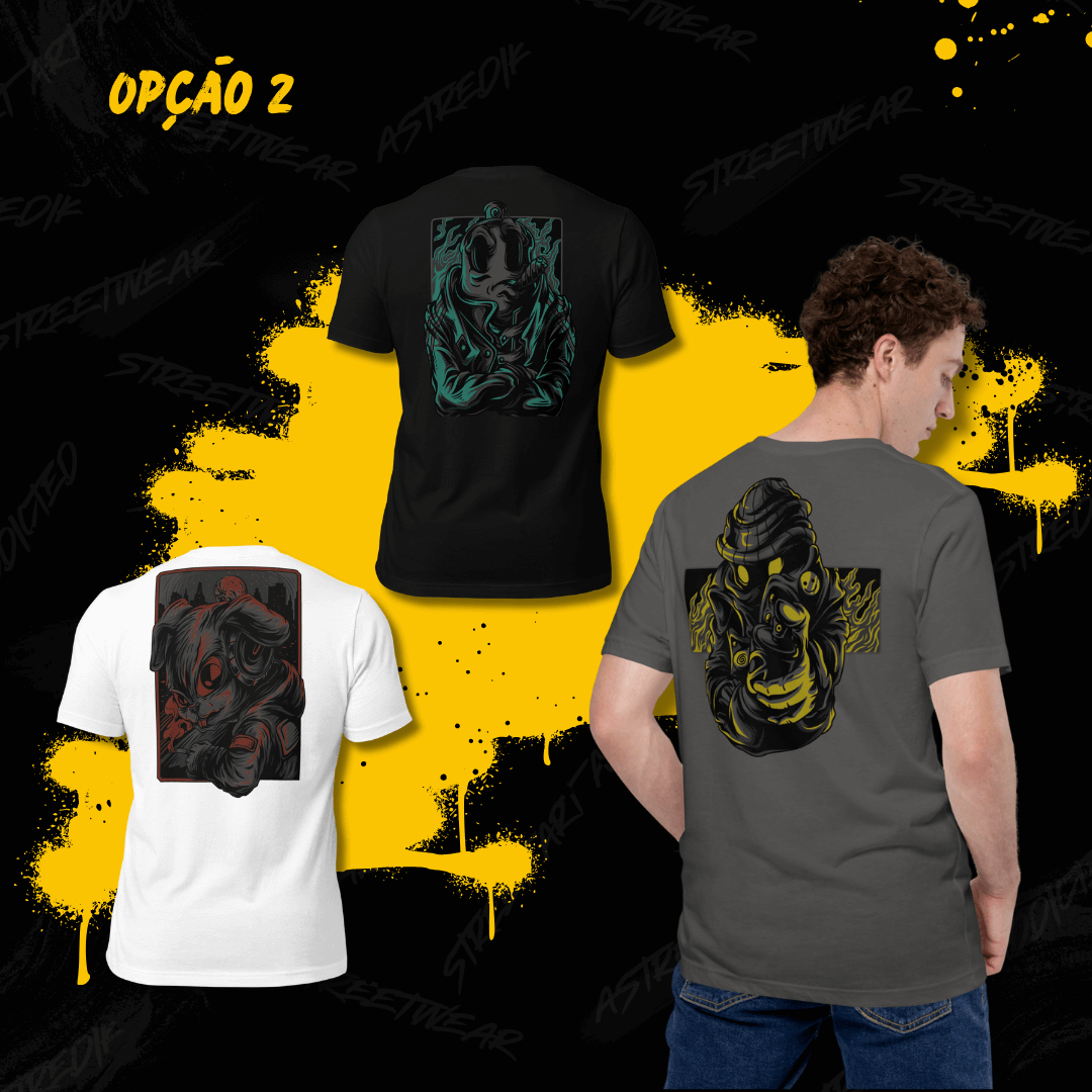 Street Ink: 3 T-shirts. 1 Voz. Zero Filtros. Este pack é um tributo à arte urbana autêntica, reunindo três t-shirts da coleção Street Ink — feitas para quem vive entre muros pintados, beats pesados e mensagens que incomodam. O que inclui o pack? Peças com