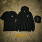 Pack UNIFORM 00 da astredik com hoodie preto, t-shirt e snapback, todos com logótipo bordado em branco.
